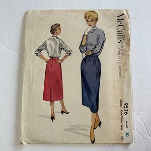 McCalls Vintage 1950's Pattern #9516 Women's One Piece Skirt Waist 30